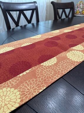 Pier 1 long cotton Table Runner in Orange and Yellow Floral pattern